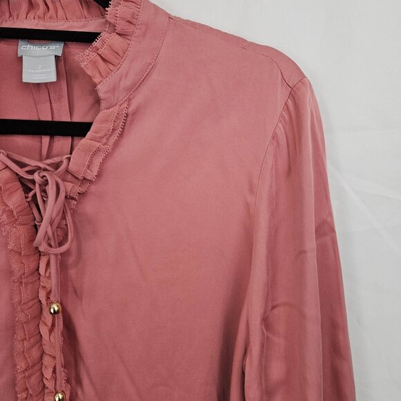 Chicos Womens Top Modal Long Sleeve Ruffle Blouse Size 2 Rose Pink Long Sleeve - Picture 7 of 13
